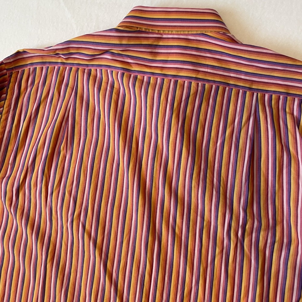 Arthur & Fox Mens Long Sleeve Orange Striped Buttoned Shirt, Size 44 / US XL - Picture 9 of 10